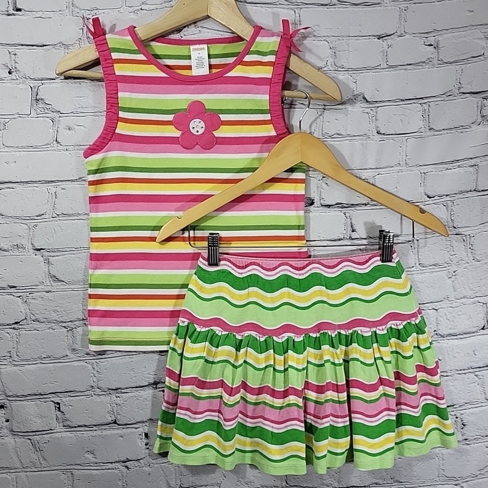 Gymboree‎ Girls Skirt Tank Top Set Pink Green Striped 2 Piece Sz 9 Year Summer